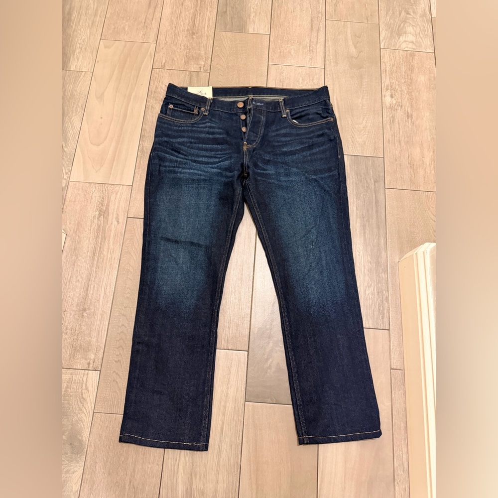 Hollister Mens Dark Wash Slim Straight Jeans